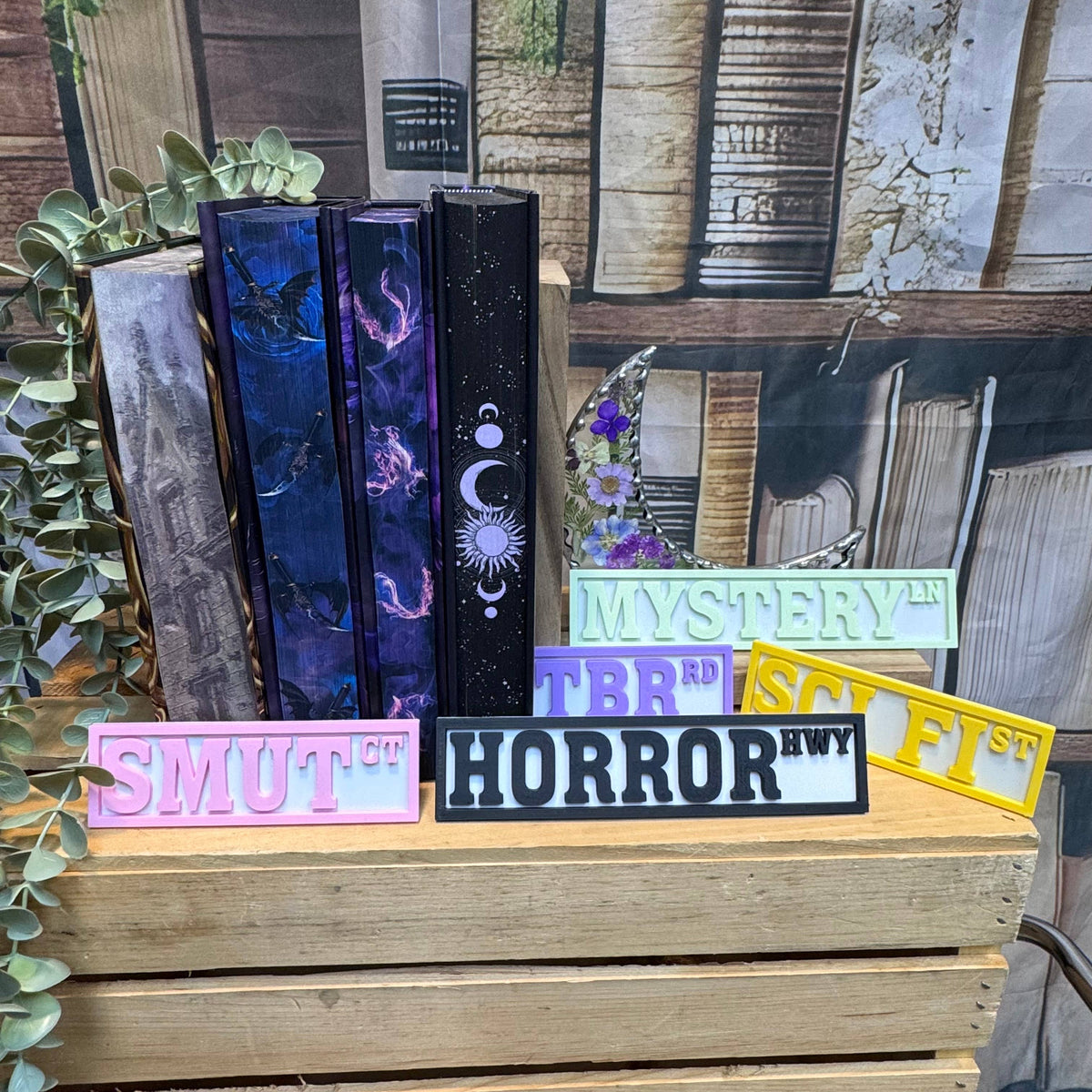 Cute Bookshelf Street Sign Decor | Genre Signs for Bookshelf